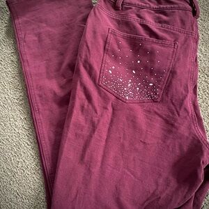 Plus Size Women’s Burgundy Pants Sz 16 Skinny Dream Jeans Quaker Factory Heart
